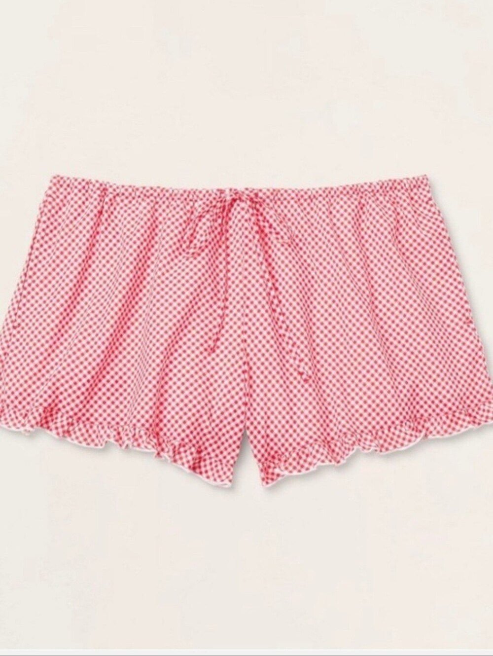 Women's Mid-Rise Woven Drawstring Shorts - Parke x Target Red Gingham Check L